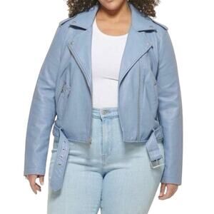 Levi’s Womens Faux Leather Belted Moto Jacket in Dusty Blue Size 2X New w/o Tag